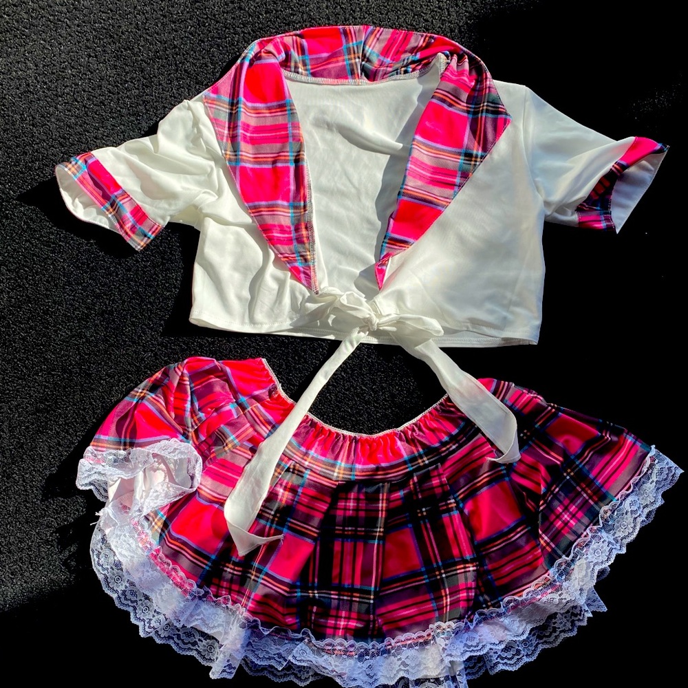 plaid pink and white two piece